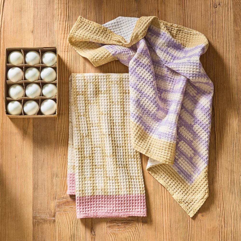 Patterned Waffle Weave Kitchen Towels, Set of 2