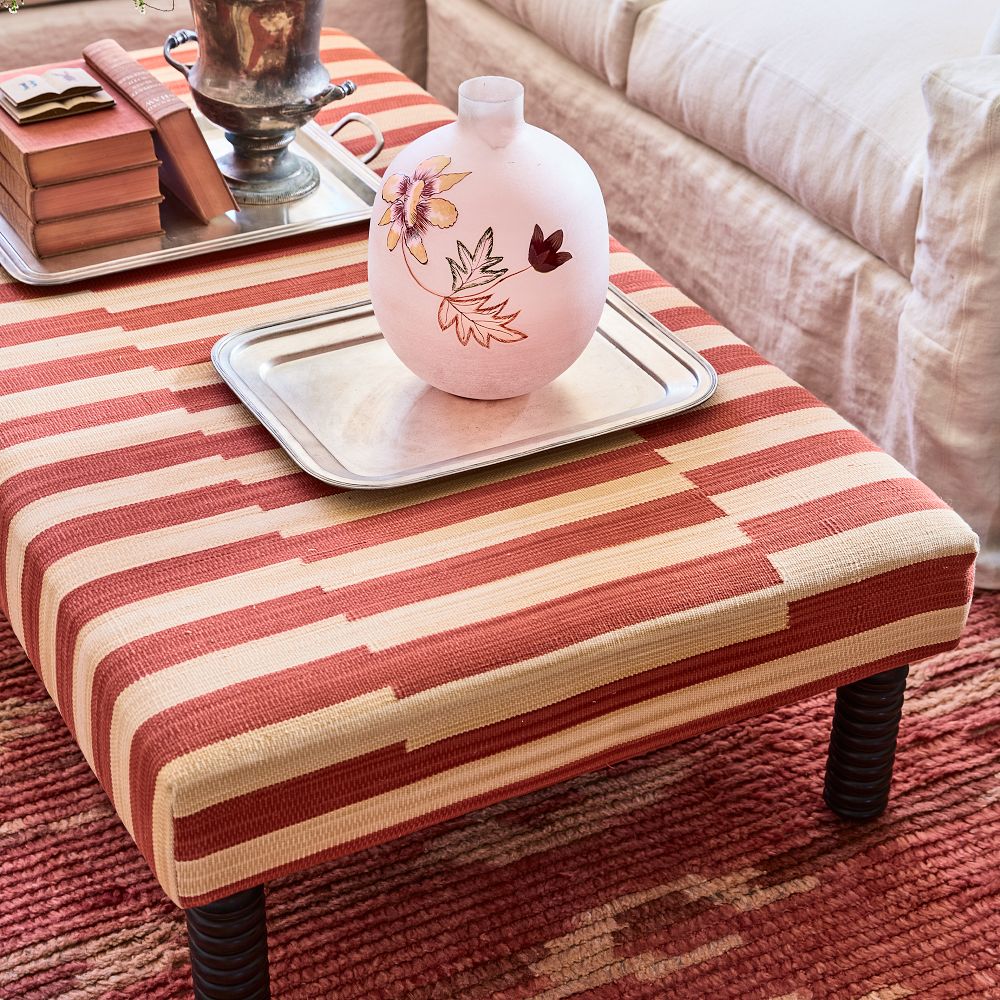 Flatweave Red Stripe Ottoman 