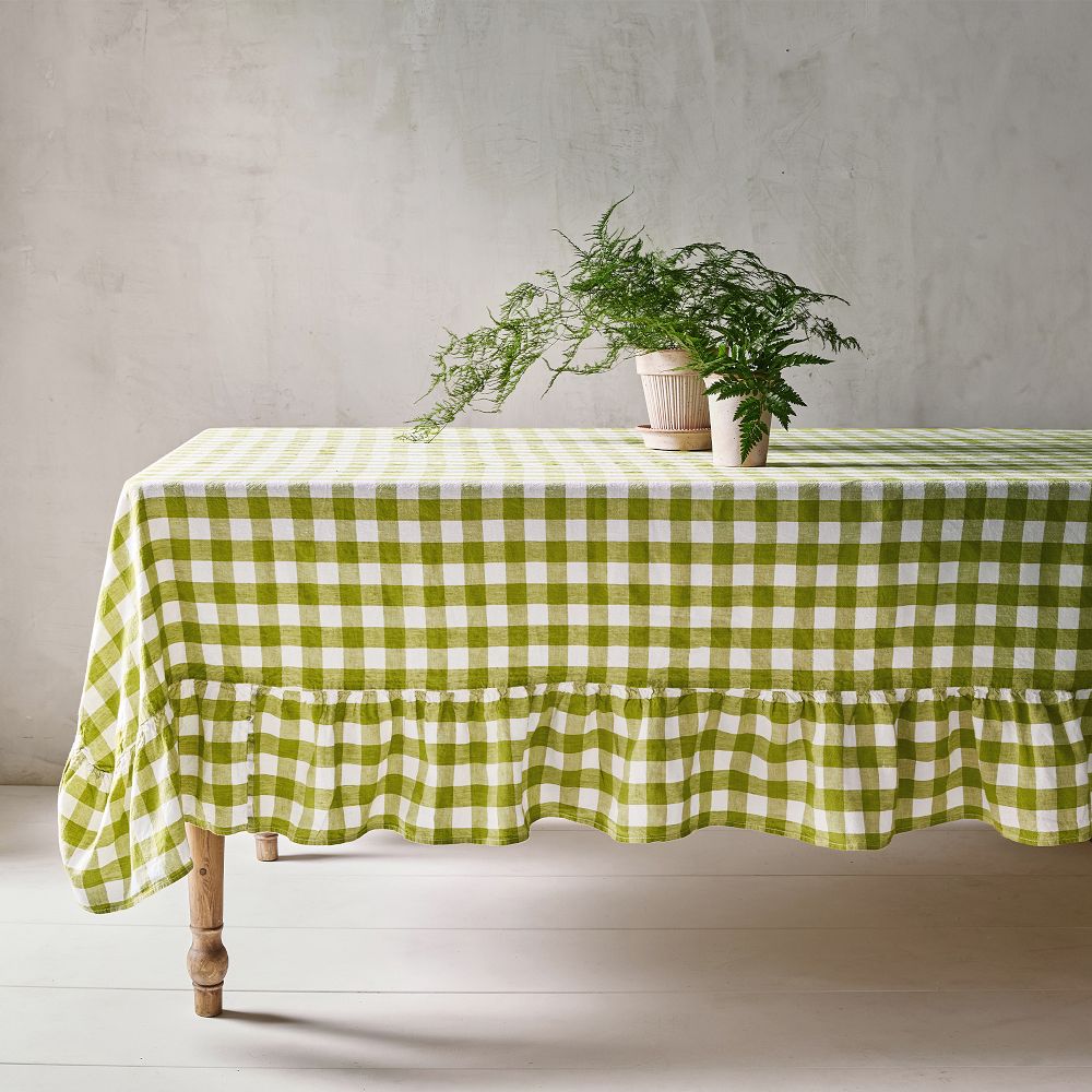 Gingham Linen Ruffle Tablecloth