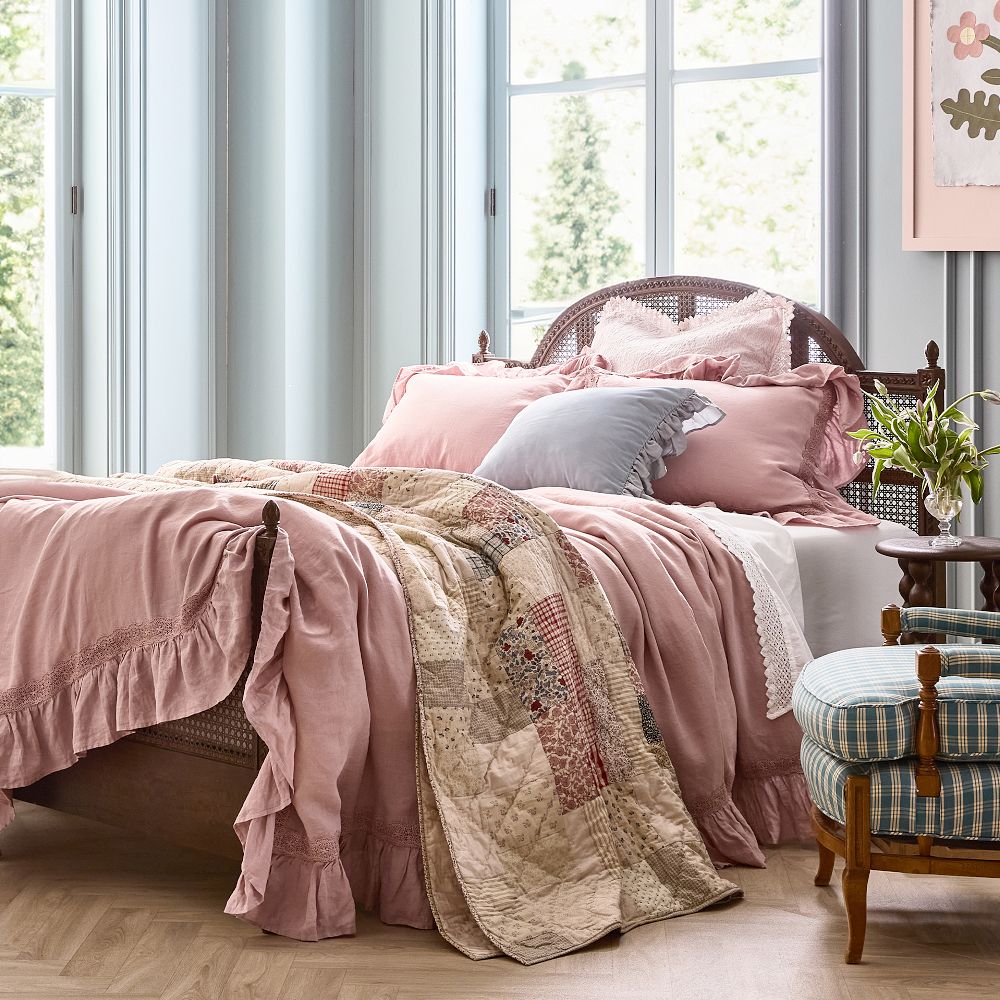 Linen Ruffle Crochet Duvet Cover &amp; Shams