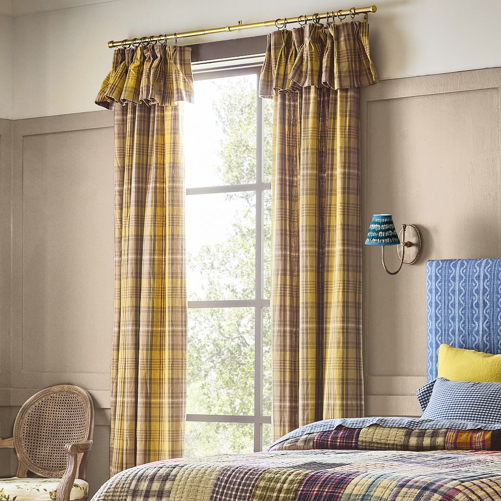 Yellow Plaid Woven Valance Drape