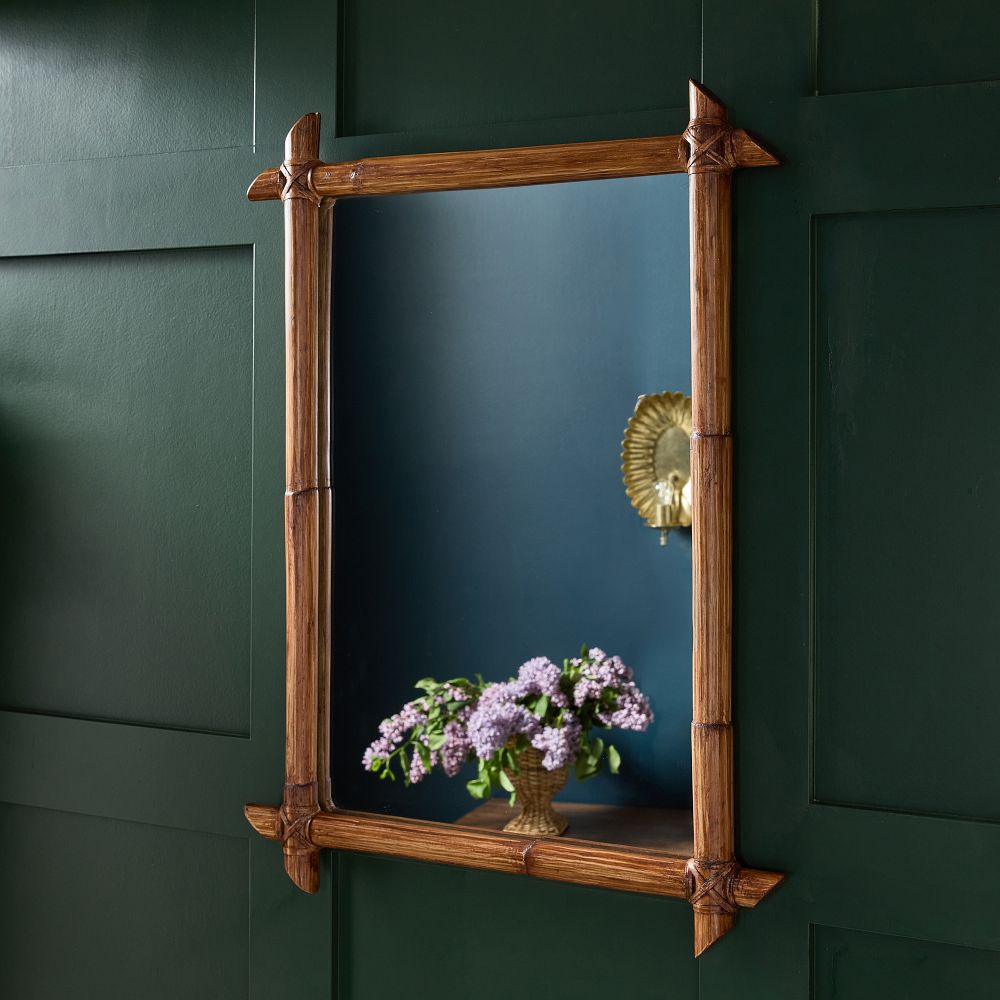 Caye Faux Bamboo Mirror, Vintage Brown
