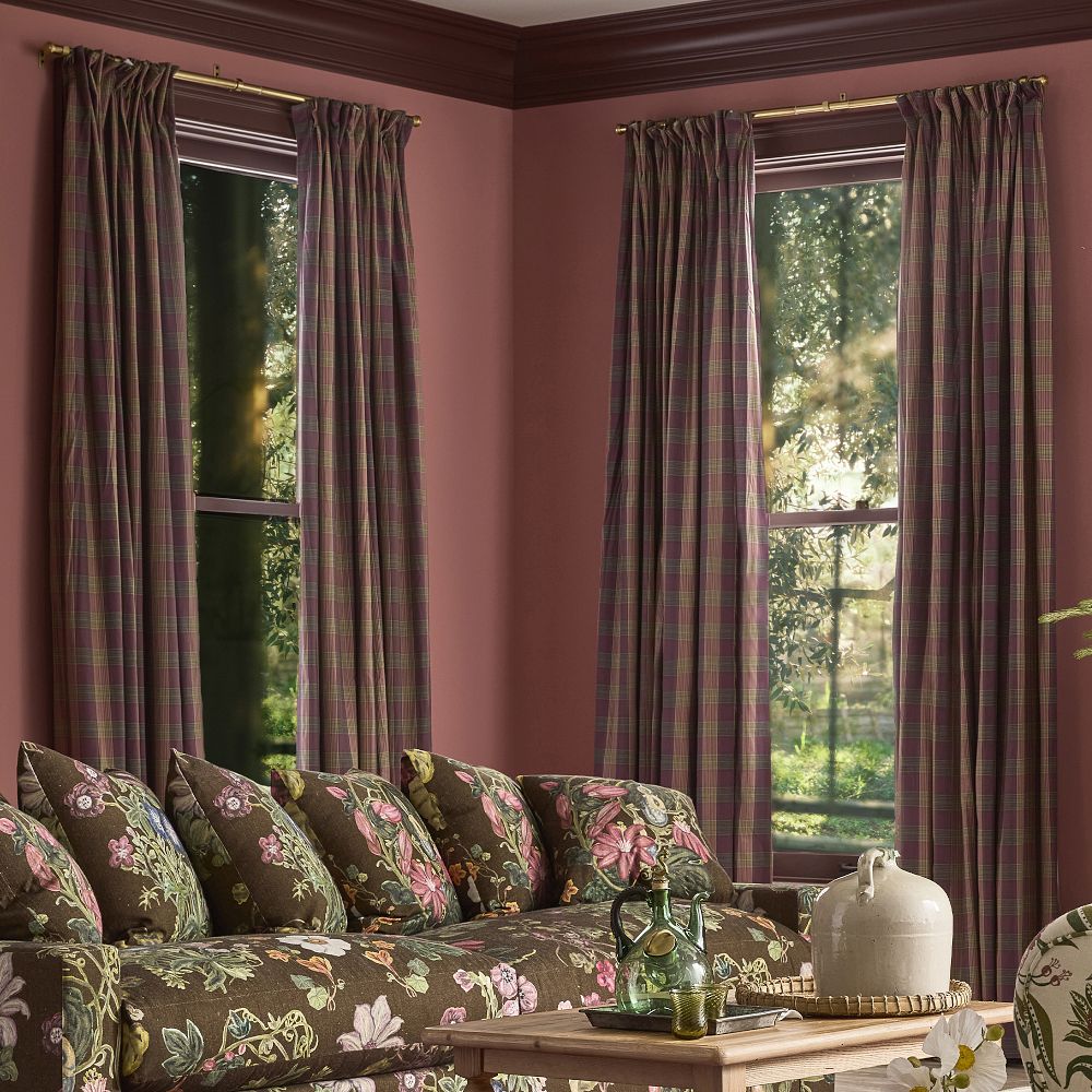 Pink Plaid Pleated Woven Drape