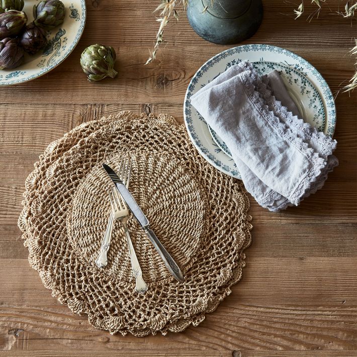 Abaca Woven Crochet Chargers, Set of 4 | Greenrow