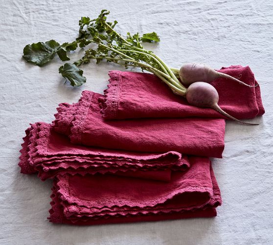 Linen Crochet Napkins, Set of 4