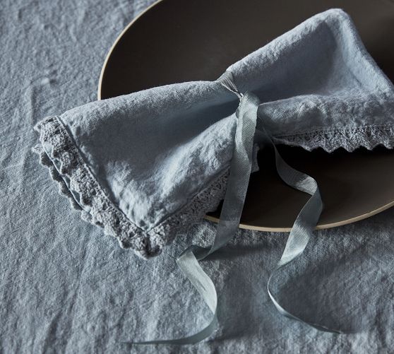 Linen Crochet Napkins, Set of 4