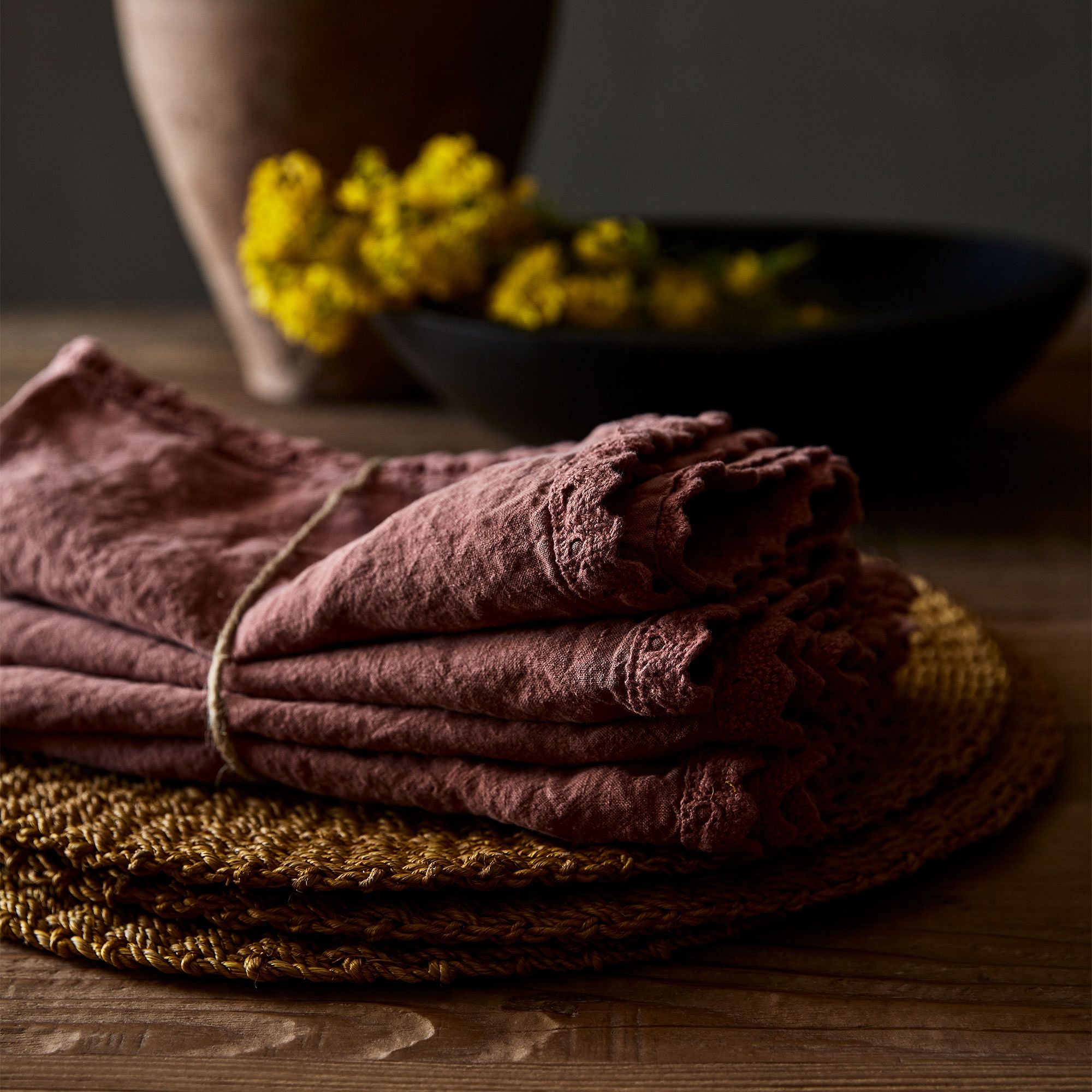 Linen Crochet Napkins, Set of 4