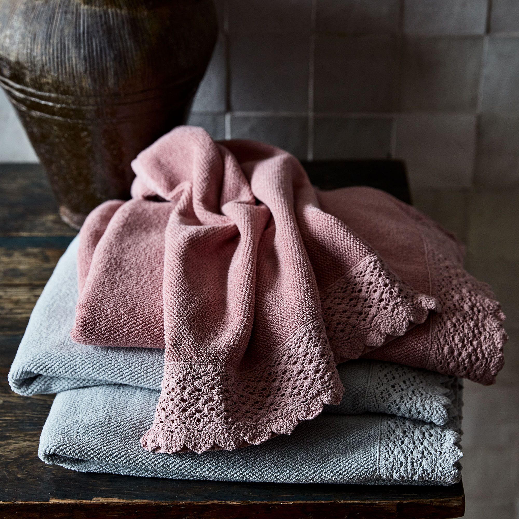 Cotton Crochet Towel Dusty Rose
