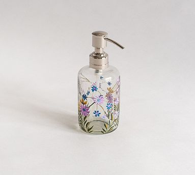 Hand-Painted Floral Glass Soap Dispenser