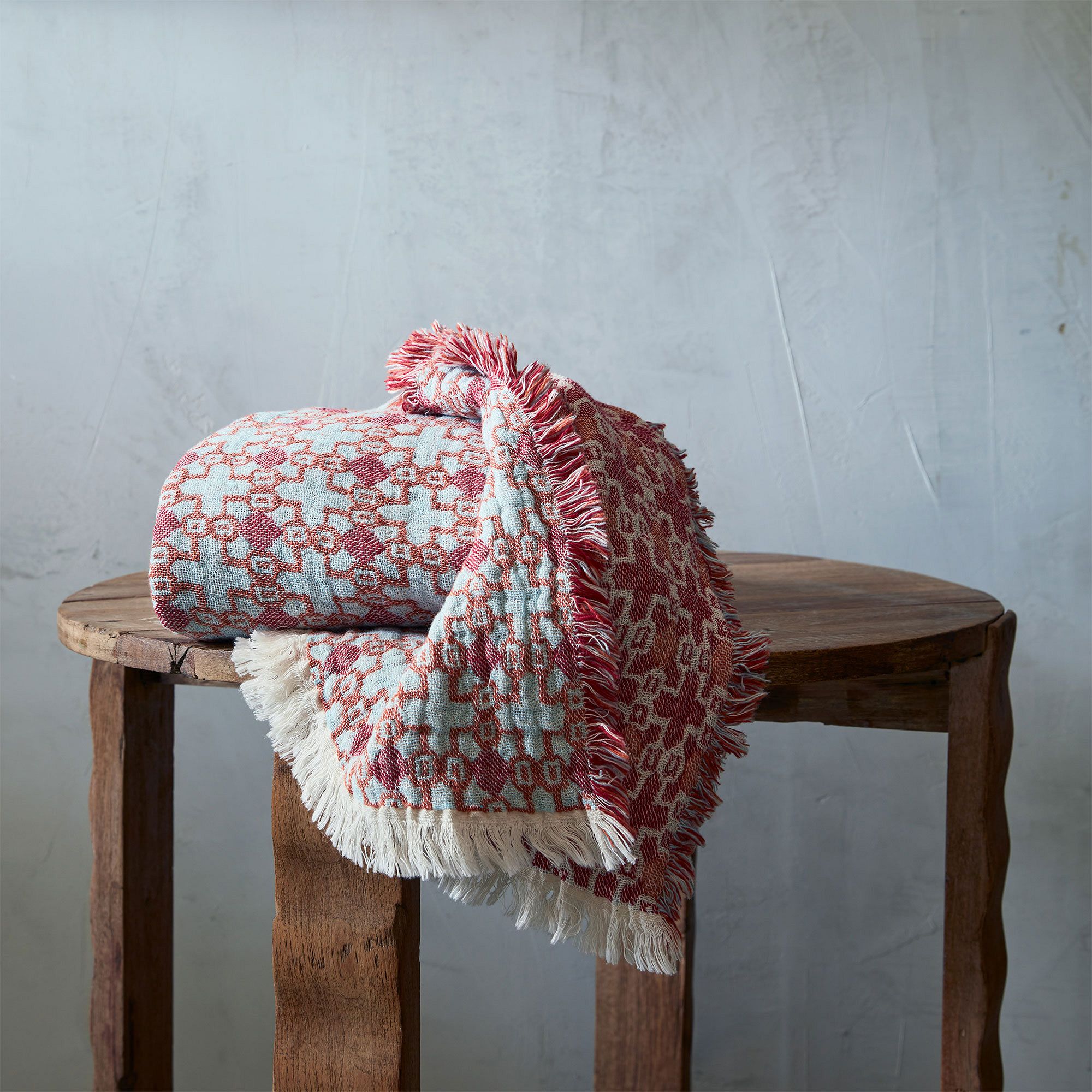 Pia Cotton Throw - Pearl Blue/Pink
