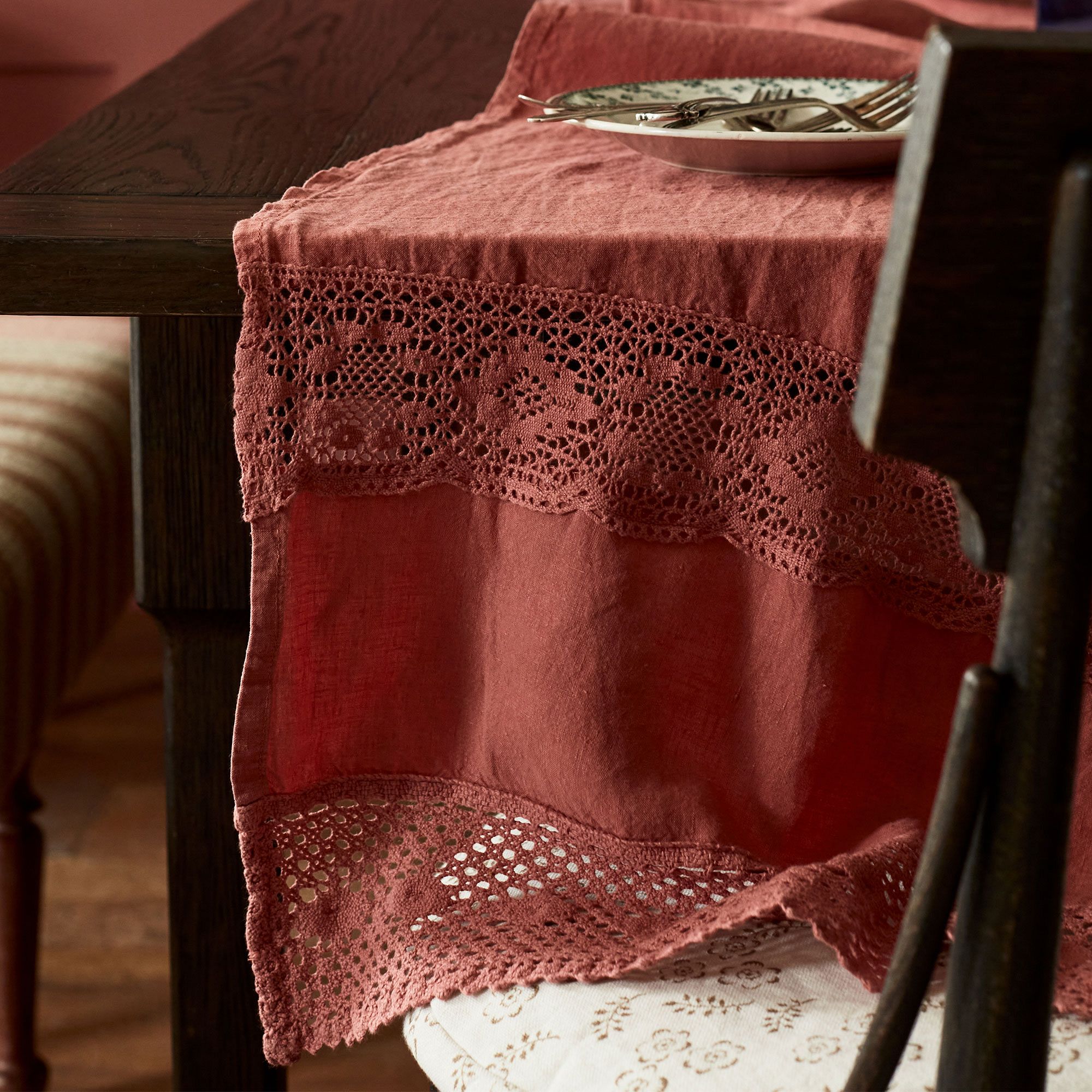 Linen Crochet Inset Table Runner