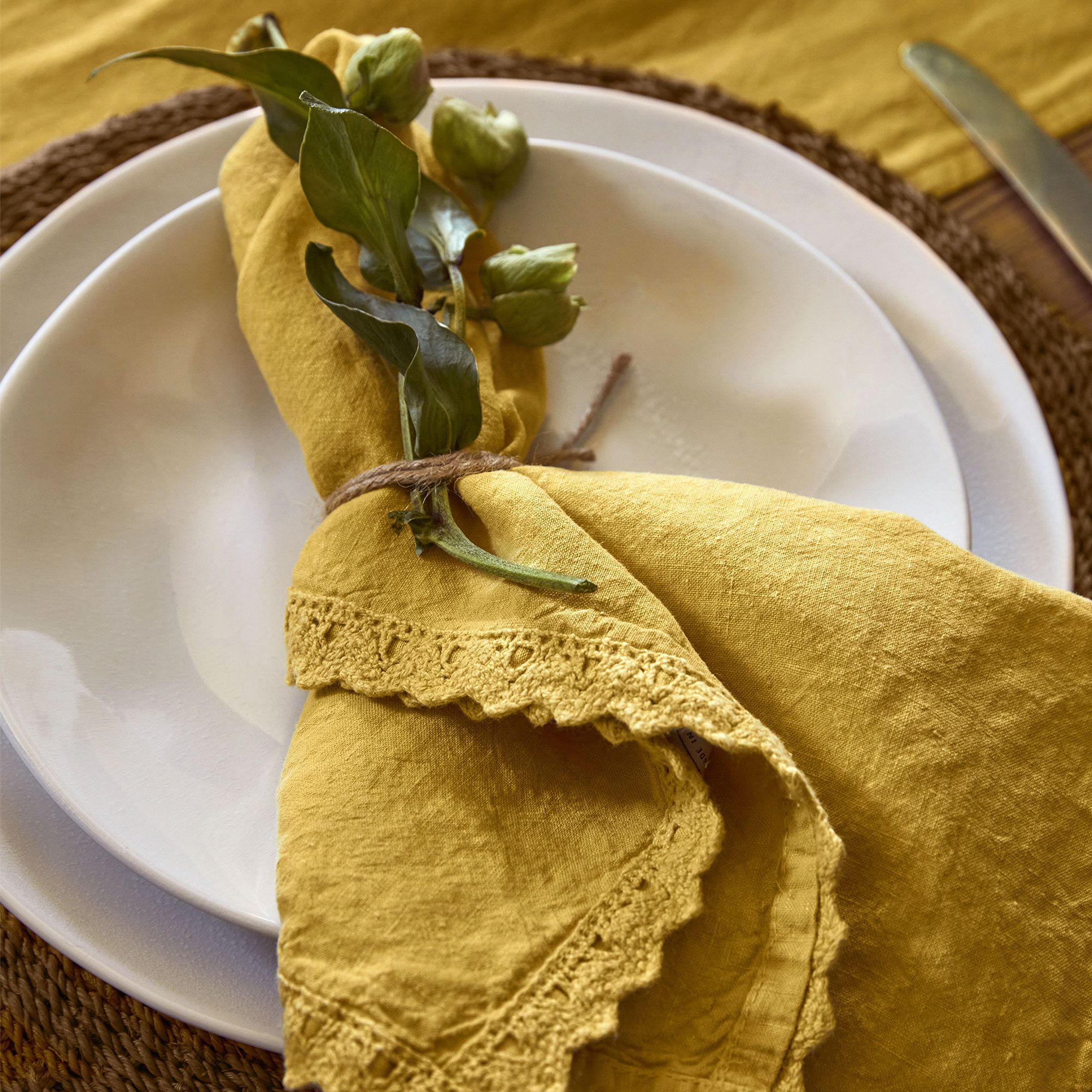 Linen Crochet Napkins, Set of 4