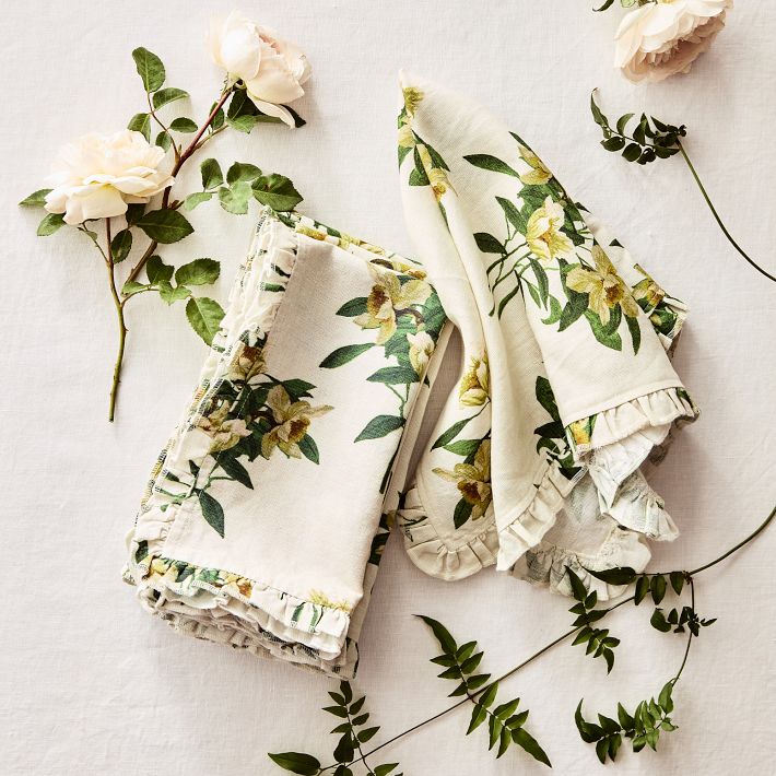 Narcissus Linen Ruffle Napkins, Set of 4