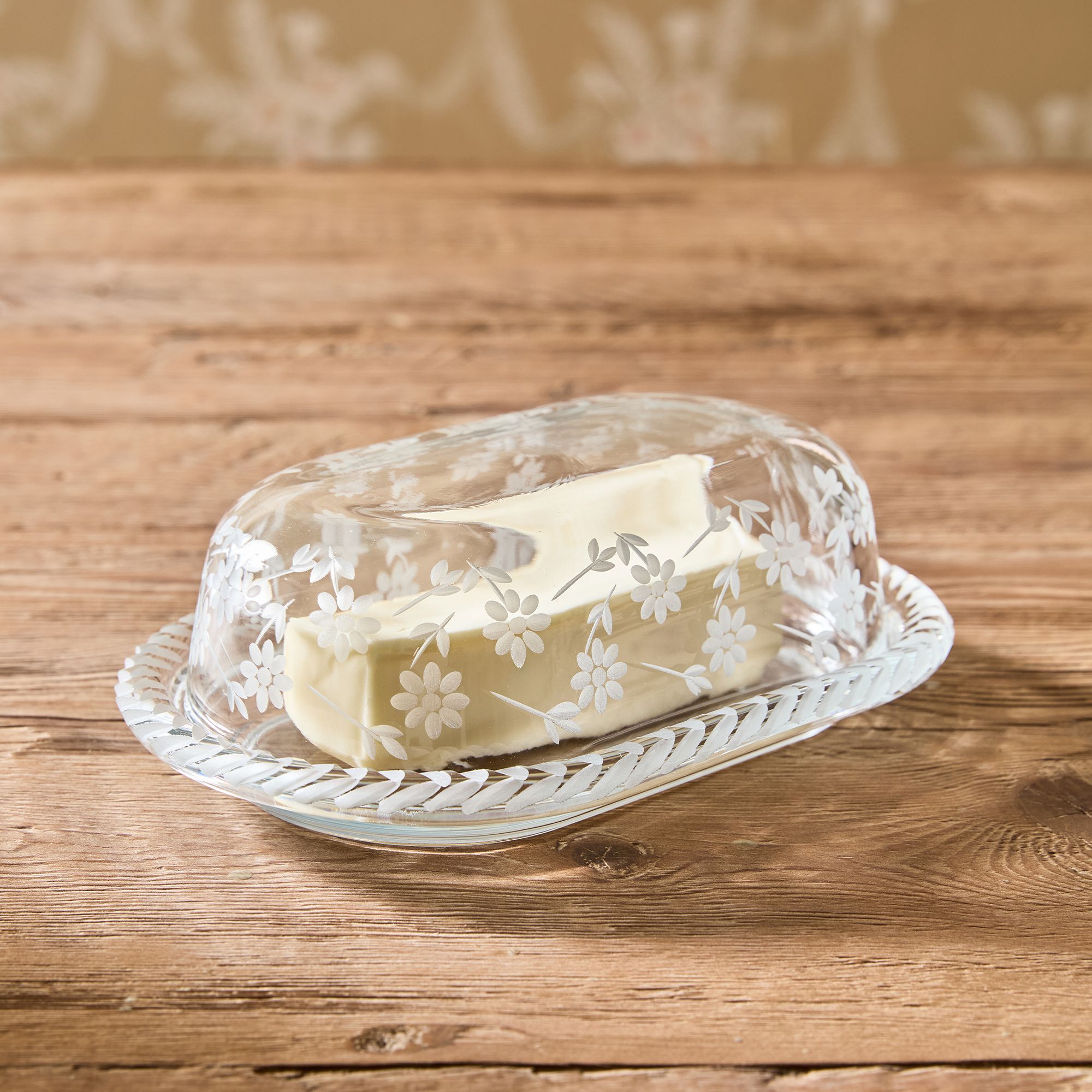 Daisy Etched Butter Dish