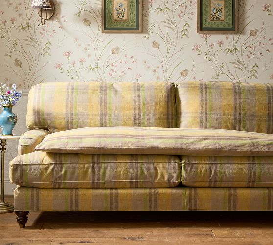 Made-To-Order Sofa Topper, 61in W x 24in L, Printed Linen, NYBG Cherry Blossom, Recycled Poly